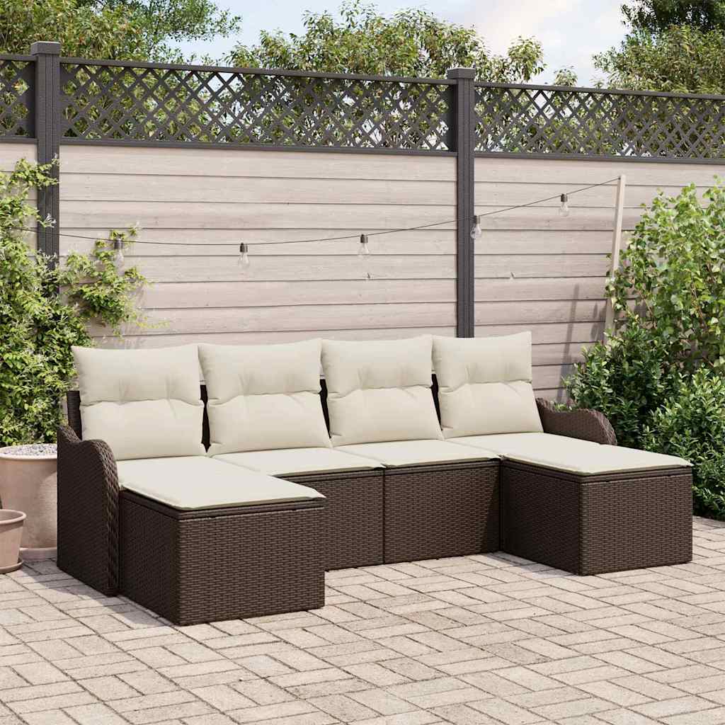 Havesofa Sæt med pude 6 pcs Brun og hvid Poly rattan