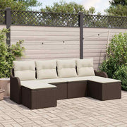 Havesofa Sæt med pude 6 pcs Brun og hvid Poly rattan