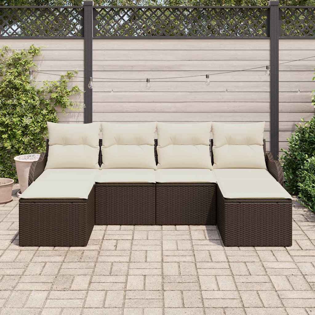 Havesofa Sæt med pude 6 pcs Brun og hvid Poly rattan
