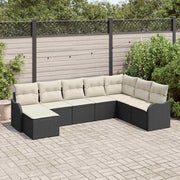 Havesofa Sæt med pude 8 pcs Sort og hvid Poly rattan