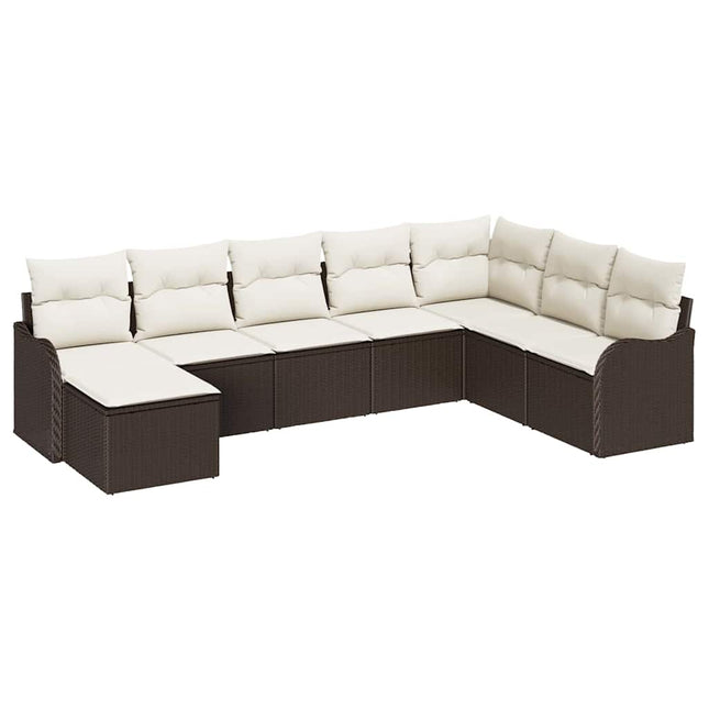 Havesofa Sæt med pude 8 pcs Brun og hvid Poly rattan