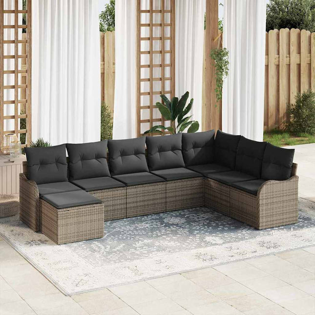 Havesofa Sæt med pude 8 pcs Grå Poly rattan