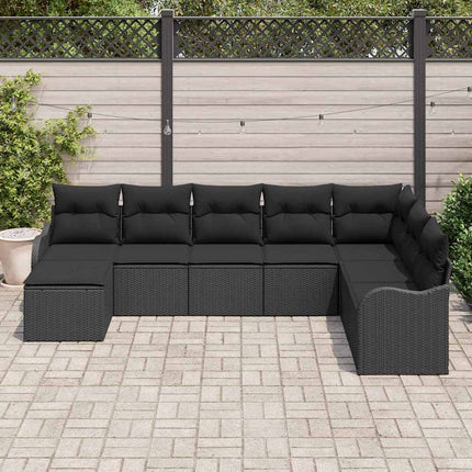 Havesofa Sæt med pude 8 pcs Sort Poly rattan