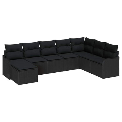 Havesofa Sæt med pude 8 pcs Sort Poly rattan