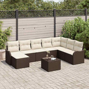 Havesofa Sæt med pude 9 pcs Brun og hvid Poly rattan
