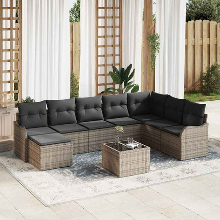 Havesofa Sæt med opbevaring 9 pcs Grå polyrattan