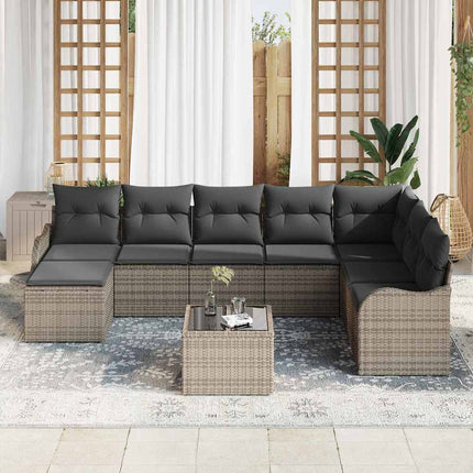 Havesofa Sæt med opbevaring 9 pcs Grå polyrattan