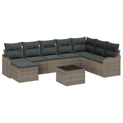 Havesofa Sæt med opbevaring 9 pcs Grå polyrattan