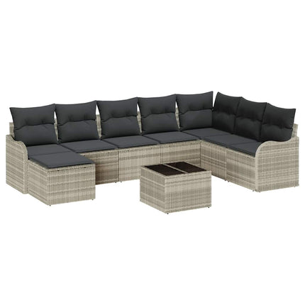 Havesofa Sæt 9 stk. Lysegrå polyrattan
