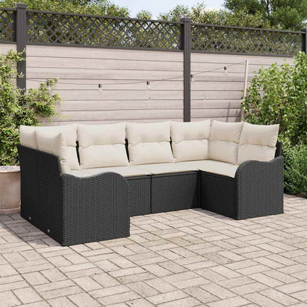 Havesofa Sæt med opbevaring 6 pcs Sort og hvid Poly rattan