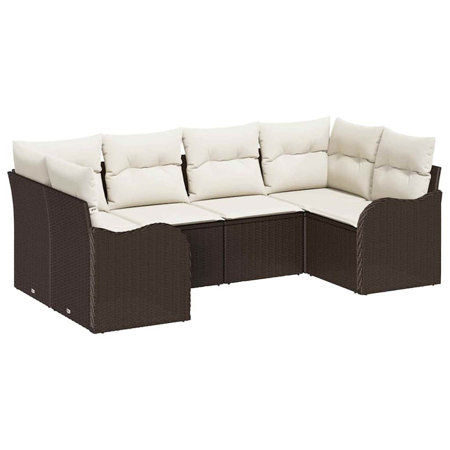 Havesofa Sæt med opbevaring 6 pcs Brun og hvid Poly rattan