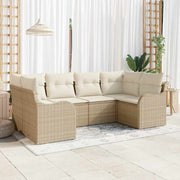 Havesofa Sæt med opbevaring 6 pcs Beige og hvid Poly rattan