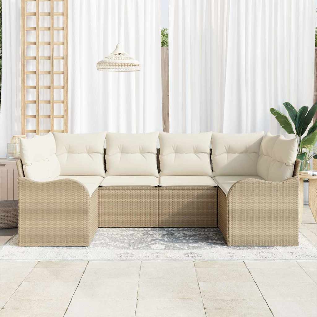 Havesofa Sæt med opbevaring 6 pcs Beige og hvid Poly rattan