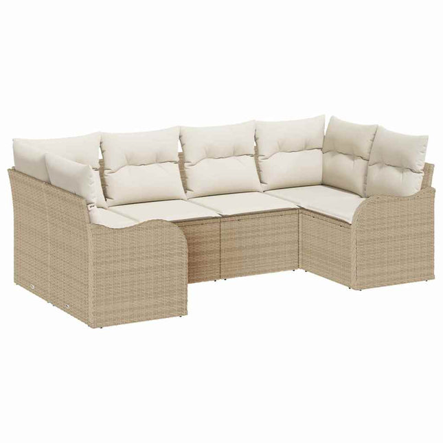 Havesofa Sæt med opbevaring 6 pcs Beige og hvid Poly rattan