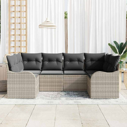 Havesofa Sæt 6 stk. Lysegrå Poly rattan