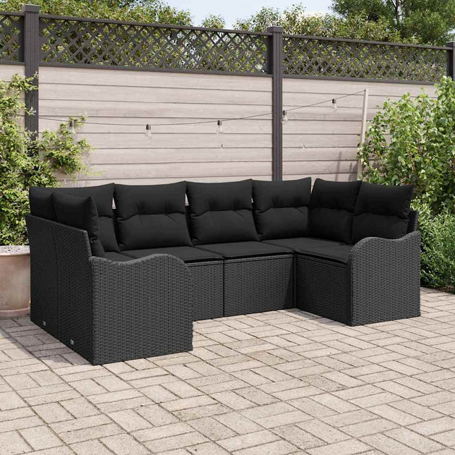 Havesofa Sæt med opbevaring 6 pcs Sort Poly rattan