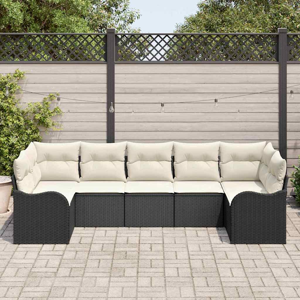 Havesofa Sæt med opbevaring 7 pcs Sort og hvid Poly rattan