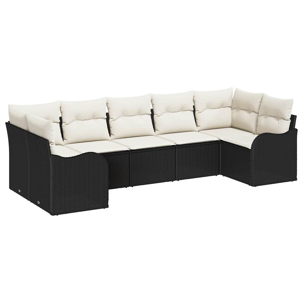 Havesofa Sæt med opbevaring 7 pcs Sort og hvid Poly rattan