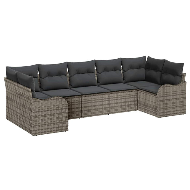 Havesofa Sæt med opbevaring 7 pcs Grå Poly rattan