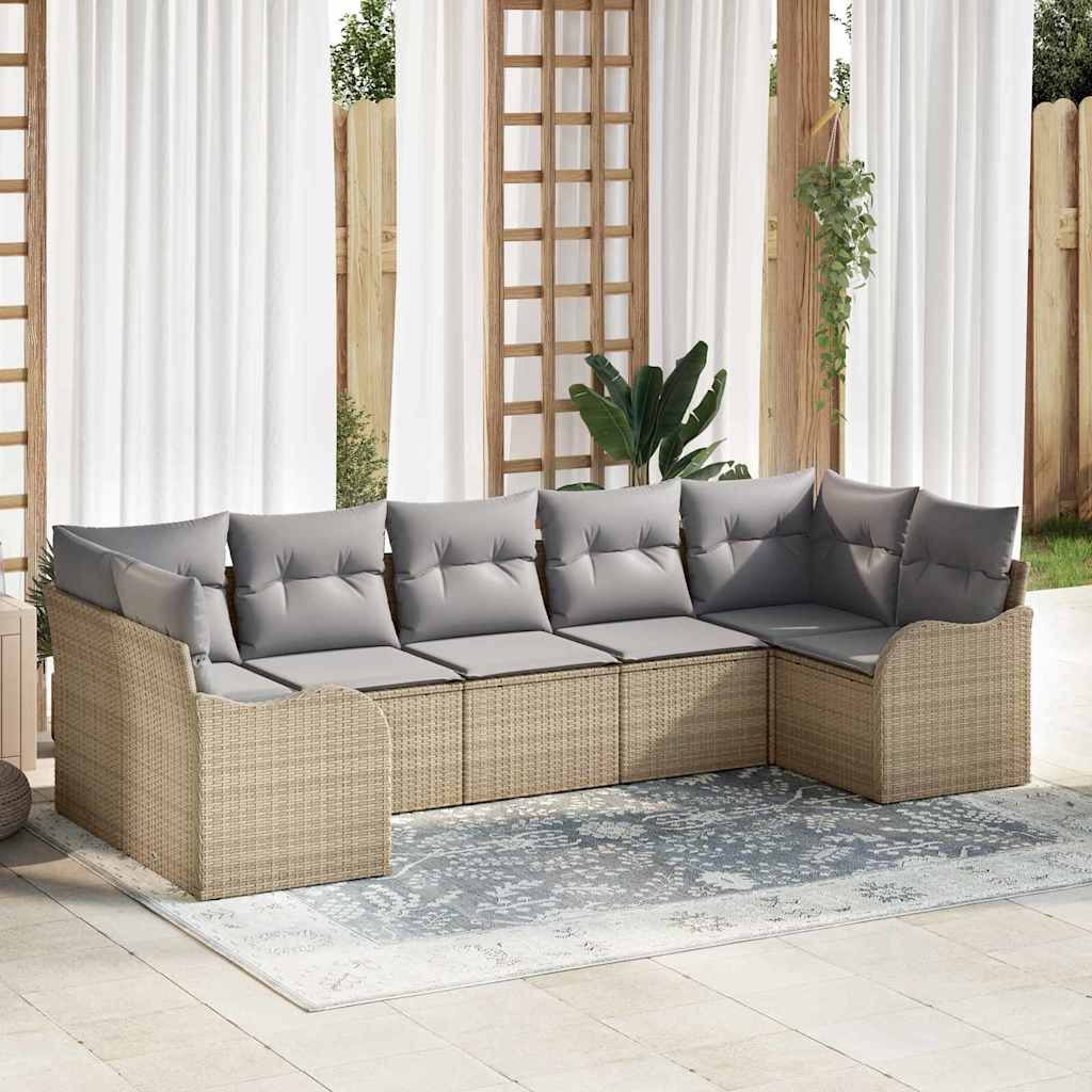 Havesofa Sæt med opbevaring 7 pcs beige og lysegrå Poly rattan
