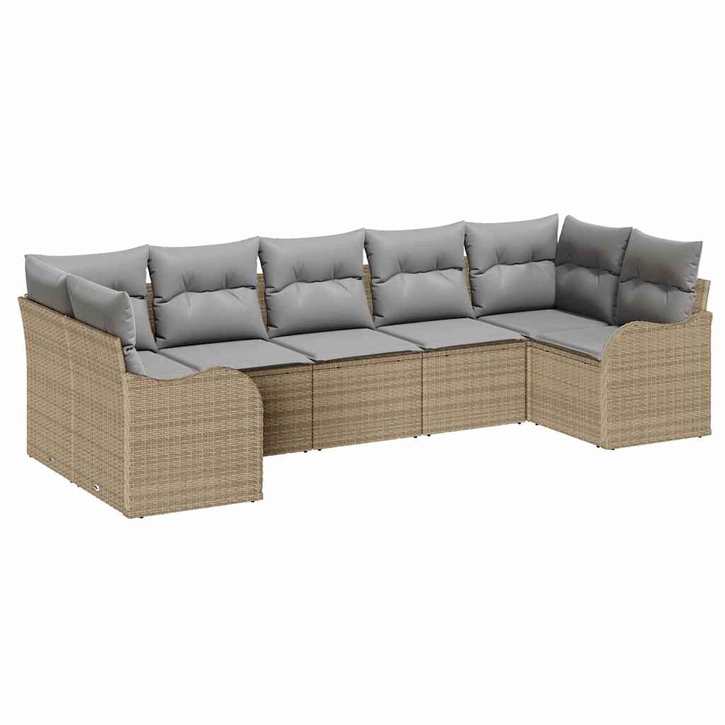 Havesofa Sæt med opbevaring 7 pcs beige og lysegrå Poly rattan