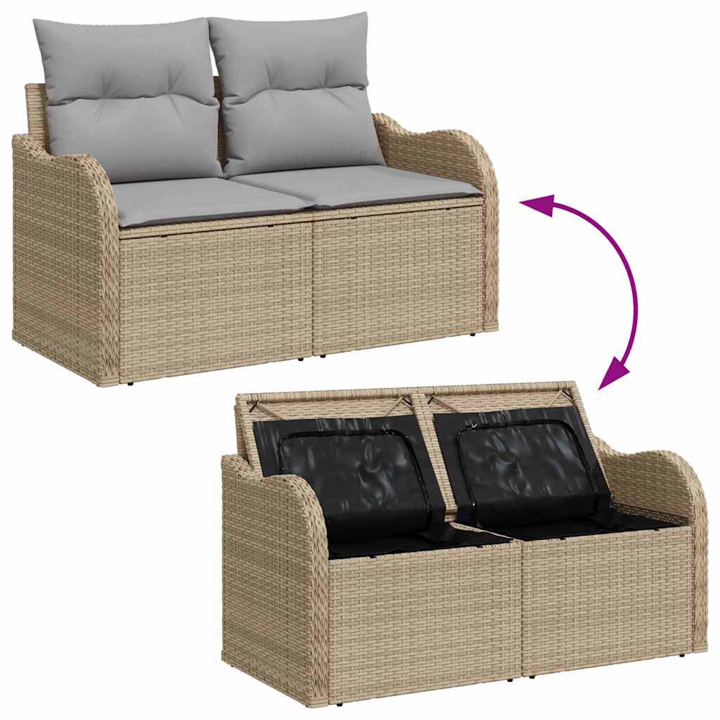 Havesofa Sæt med opbevaring 7 pcs beige og lysegrå Poly rattan