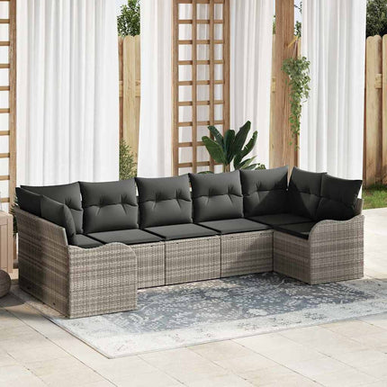 Havesofa Sæt med opbevaring 7 pcs Lysegrå Poly rattan