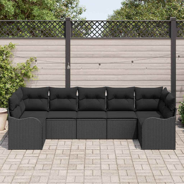 Havesofa Sæt med opbevaring 7 pcs Sort Poly rattan