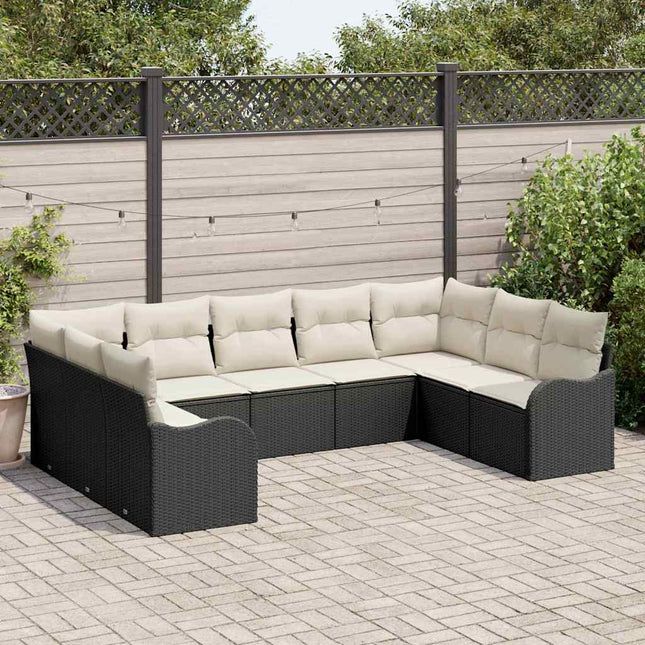 Havesofa Sæt med opbevaring 9 pcs Sort og hvid polyrattan