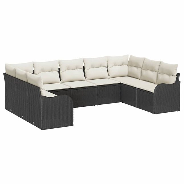 Havesofa Sæt med opbevaring 9 pcs Sort og hvid polyrattan