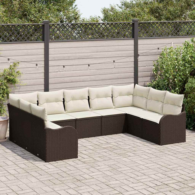 Havesofa Sæt med opbevaring 9 pcs Brun og hvid polyrattan