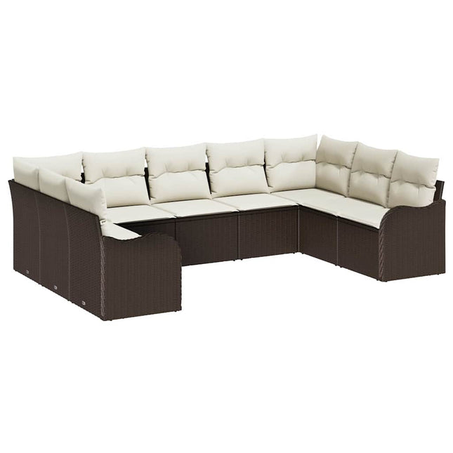 Havesofa Sæt med opbevaring 9 pcs Brun og hvid polyrattan
