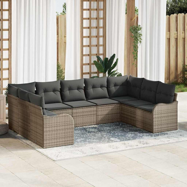 Havesofa Sæt med opbevaring 9 pcs Grå polyrattan