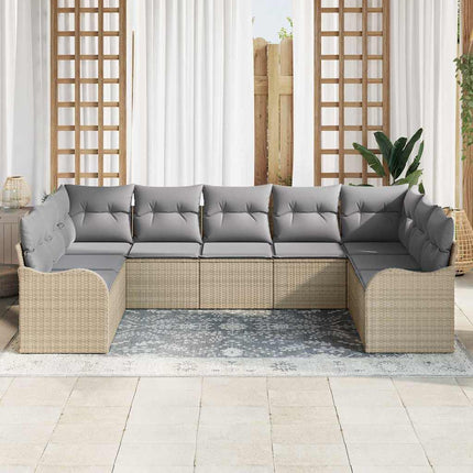 Havesofa Sæt med opbevaring 9 pcs beige og lysegrå polyrattan
