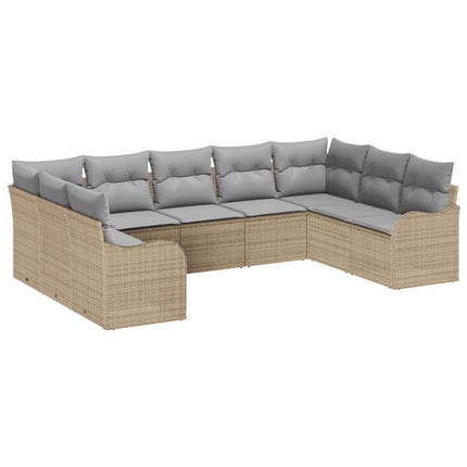 Havesofa Sæt med opbevaring 9 pcs beige og lysegrå polyrattan