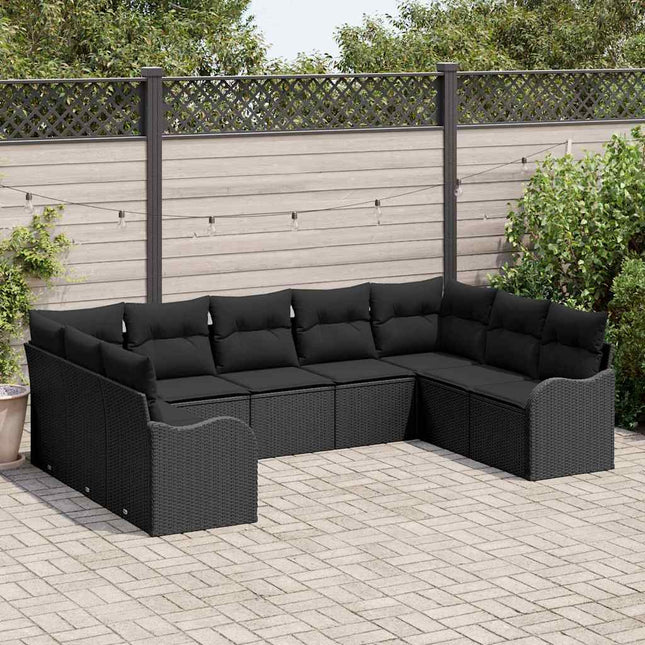 Havesofa Sæt med opbevaring 9 pcs Sort polyrattan