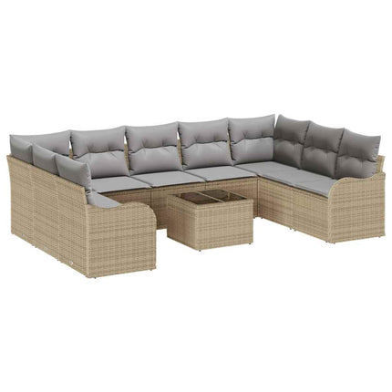 Havesofa Sæt 10 stk. Beige og lys grå polyrattan