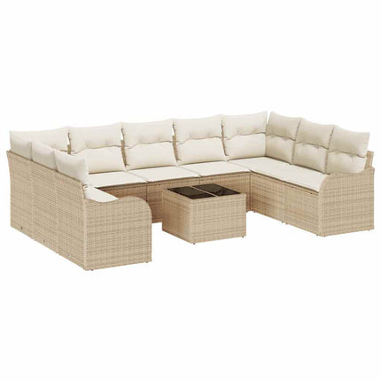 Havesofa Sæt 10 stk. Beige og hvid polyrattan