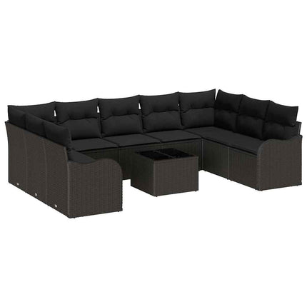 Havesofa Sæt med pude 10 pcs Sort Poly rattan
