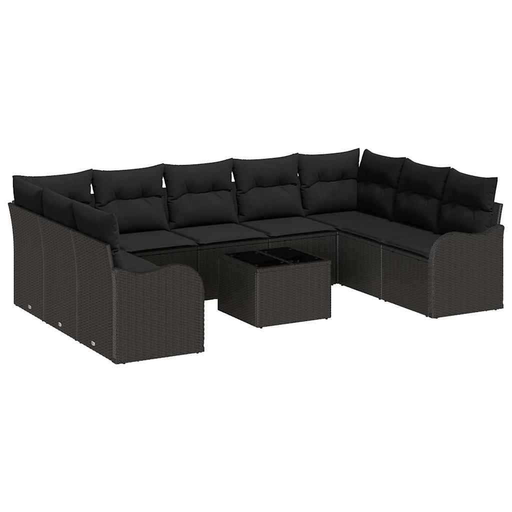Havesofa Sæt med pude 10 pcs Sort Poly rattan