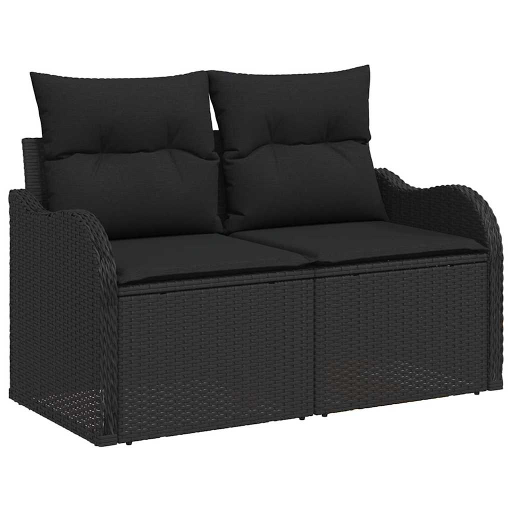 Havesofa Sæt med pude 10 pcs Sort Poly rattan