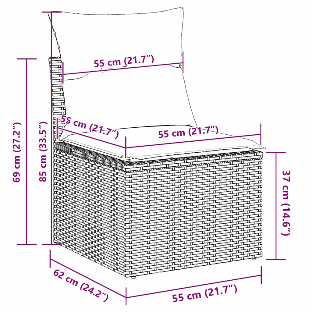 Havesofa Sæt med pude 10 pcs Sort Poly rattan