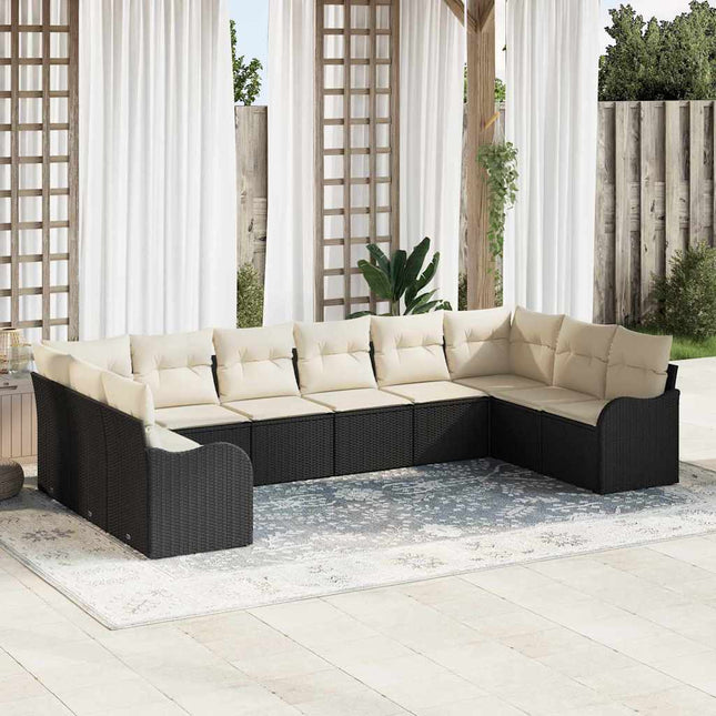 Havesofa Sæt med opbevaring 10 pcs Sort og hvid polyrattan