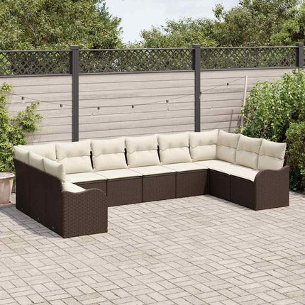 Havesofa Sæt 10 stk. Brun og hvid polyrattan
