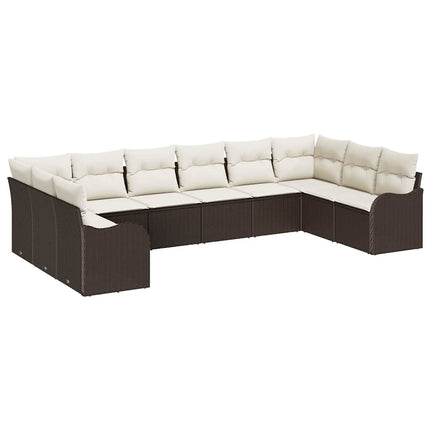 Havesofa Sæt 10 stk. Brun og hvid polyrattan