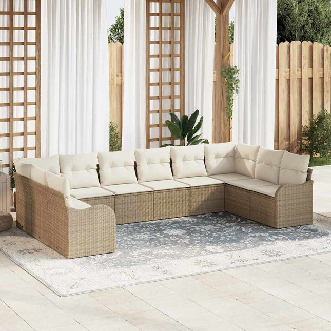 Havesofa Sæt 10 stk. Beige og hvid polyrattan