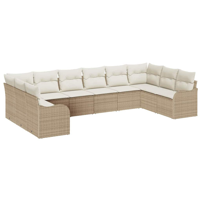 Havesofa Sæt 10 stk. Beige og hvid polyrattan