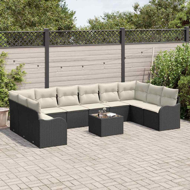 Havesofa Sæt med opbevaring 11 pcs Sort og Hvid polyrattan