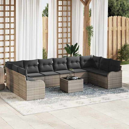 Havesofa Sæt med opbevaring 11 pcs Grå polyrattan