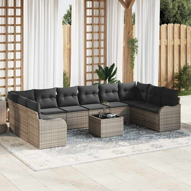 Havesofa Sæt med opbevaring 11 pcs Grå polyrattan